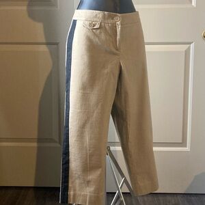 LOFT Petite Khaki-Tan Pants with stripe detail.